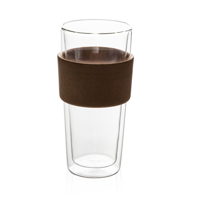 GD0103 Double Wall Heat Insulation Glass Mug with Wooden Sleeve